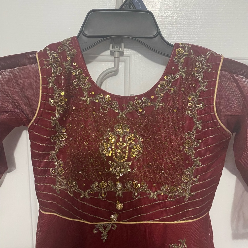 Elegant Maroon and Gold Embroidered Dress Pakistani